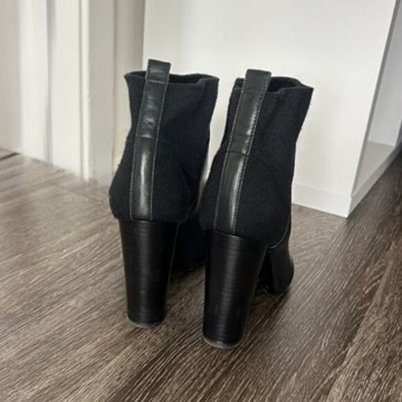 Vince Aren Black Leather Wool Open Toe Heeled Booties Size 8 Made in Italy EUC - Picture 12 of 14